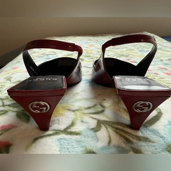 NWT - Gucci Burgundy Patent Leather Slingbacks - Size 38 - Picture 4 of 10